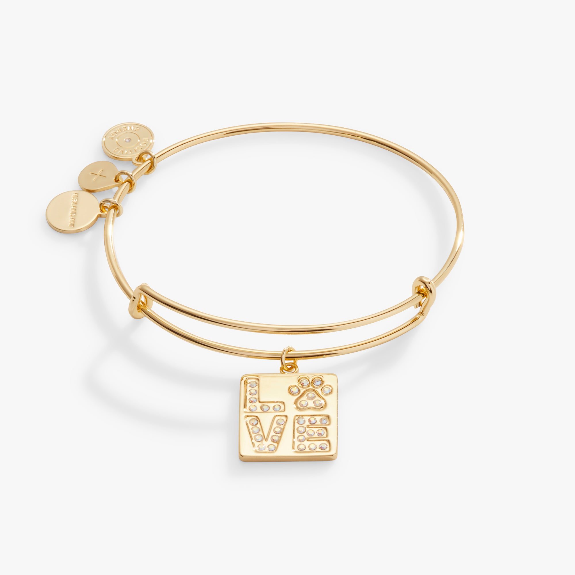 'LOVE' Pave Paw Print Charm Bangle Bracelet