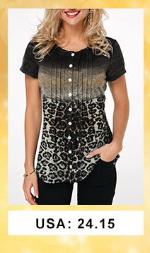 Leopard Print Button Up Crinkle Chest T Shirt