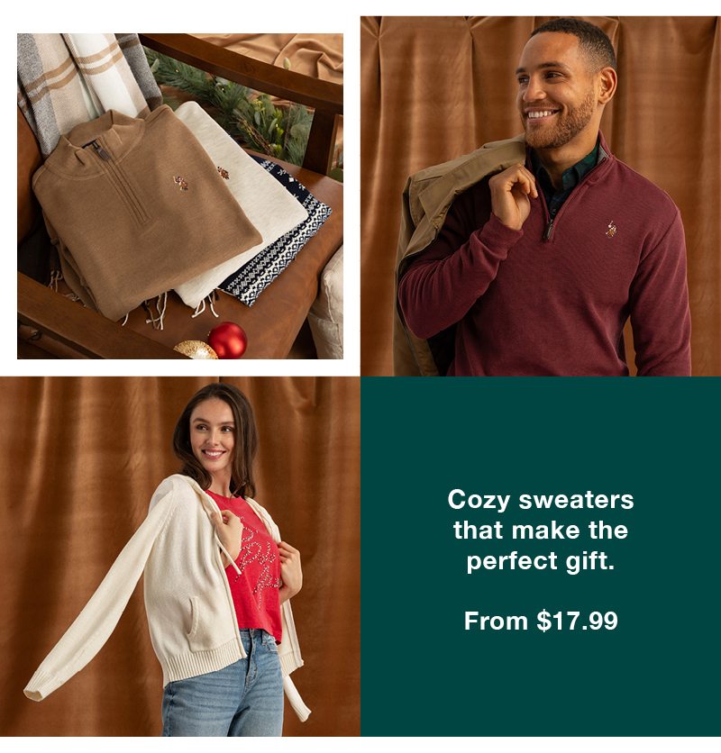 Cozy sweaters that make the perfect gift. From $17.99