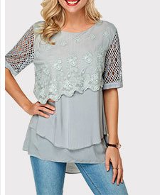 Fishnet Patchwork Half Sleeve Layered Blouse