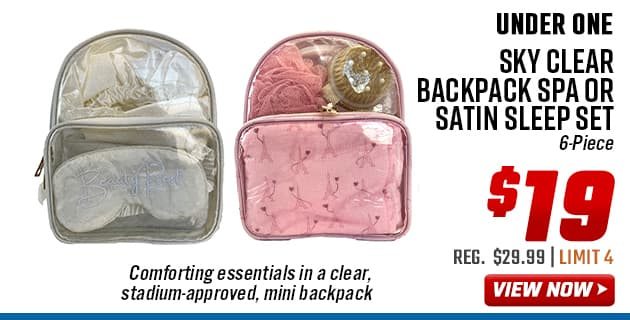 Under One Sky Clear Backpack Spa or Satin Sleep Set