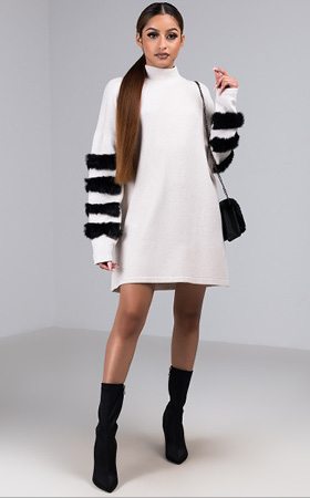 The AKIRA Label Feeling Some Way Fur Trim Mini Sweater Dress
