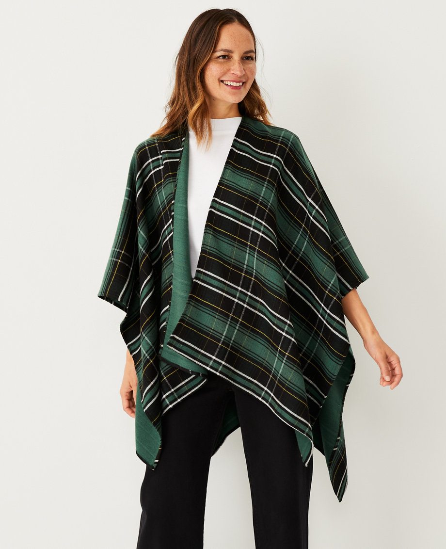 Plaid Open Poncho