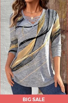 ROTITA Criss Cross Geometric Print Light Grey Marl T Shirt