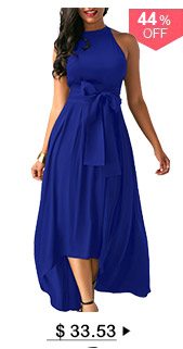 Royal Blue Cardigan and Belted Asymmetric Hem Dress