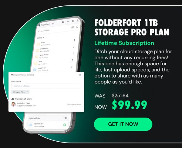 FolderFort 1TB Storage Pro Plan: Lifetime Subscription