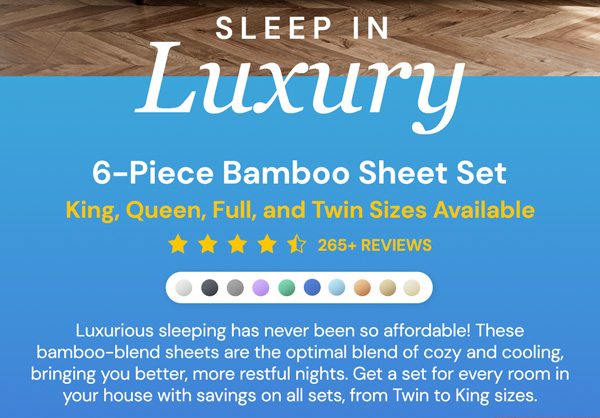 6-Piece Bamboo-Blend Comfort Luxury Sheet Set in Your Choice of Size and Color