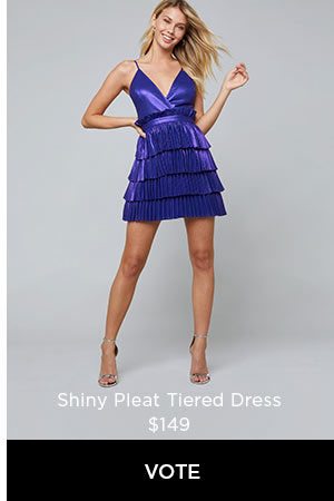 Shiny Pleat Tiered Dress $149