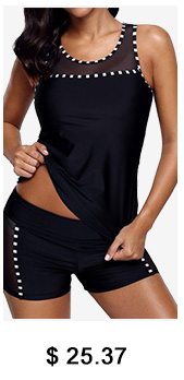 Black Sleeveless Mesh Panel Tankini Set