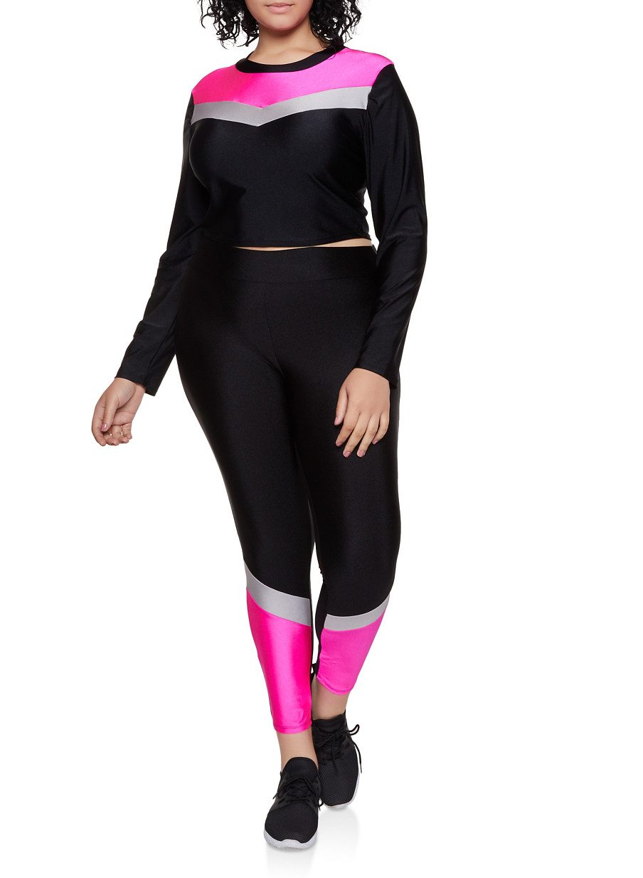 Plus Size Color Block Spandex Top and Leggings