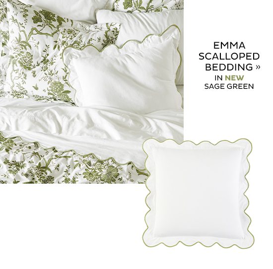 Emma Scalloped Bedding In NEW Sage Green