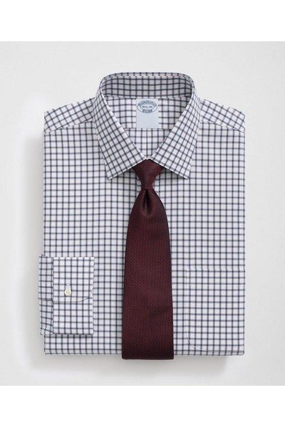 Stretch Supima® Cotton Non-Iron Pinpoint Oxford Ainsley Collar, Ticking Check Dress Shirt