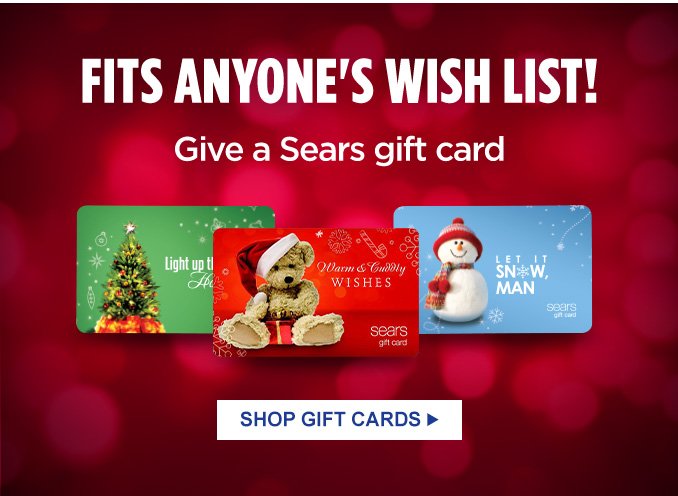 FITS ANYONE'S WISH LIST! Give a Sears gift card | SHOP GIFT CARDS