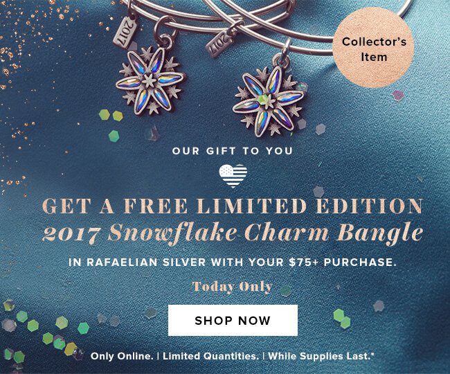 Receive a collector͛s item Snowflake Charm Bangle when you spend $75 or more now through 12/25.