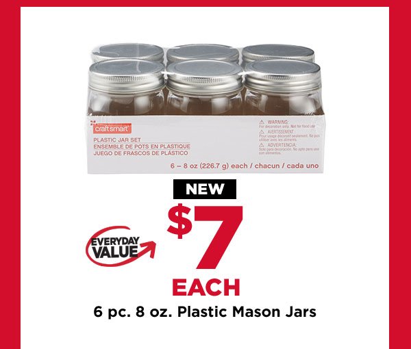 6 pc. 8 oz. Plastic Mason Jars