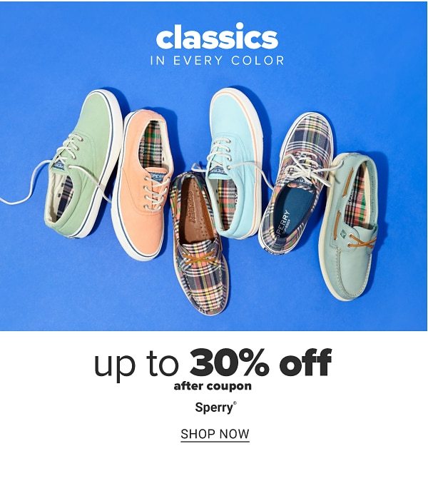 Classics in every color - Up to 30% off after coupon Sperry. Shop Now.