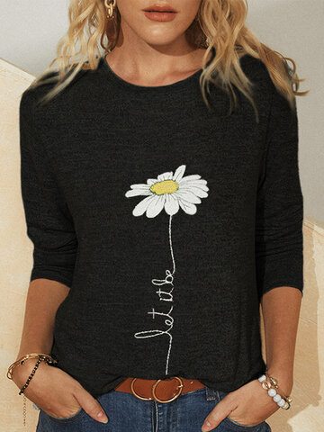 Simple Flower Print Long Sleeves T-shirt