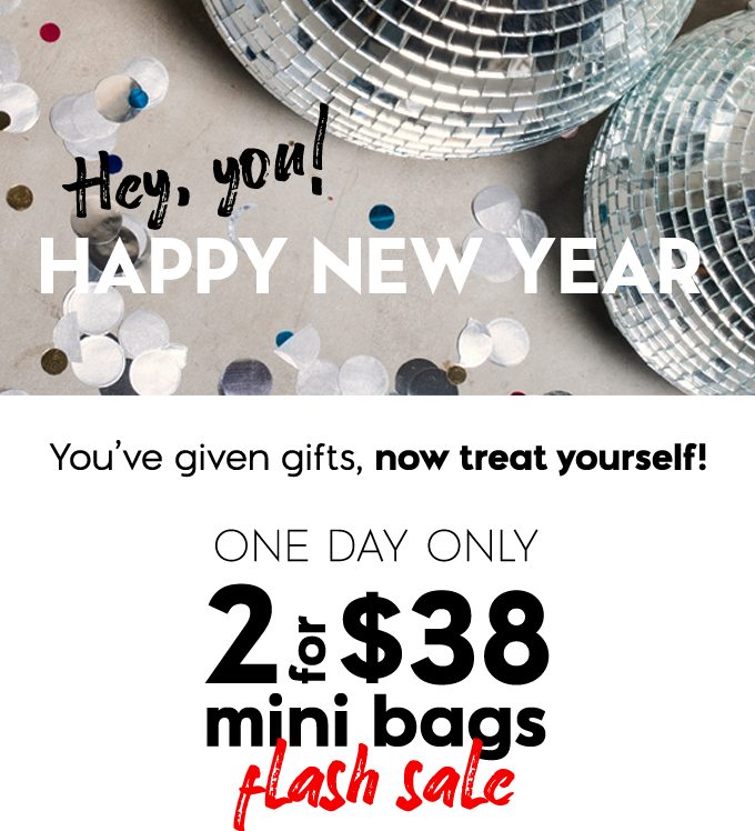 Hey, you! Happy New Year. You've given gifts, now treat yourself! One Day only 2 for $38 mini bags. Flash sale