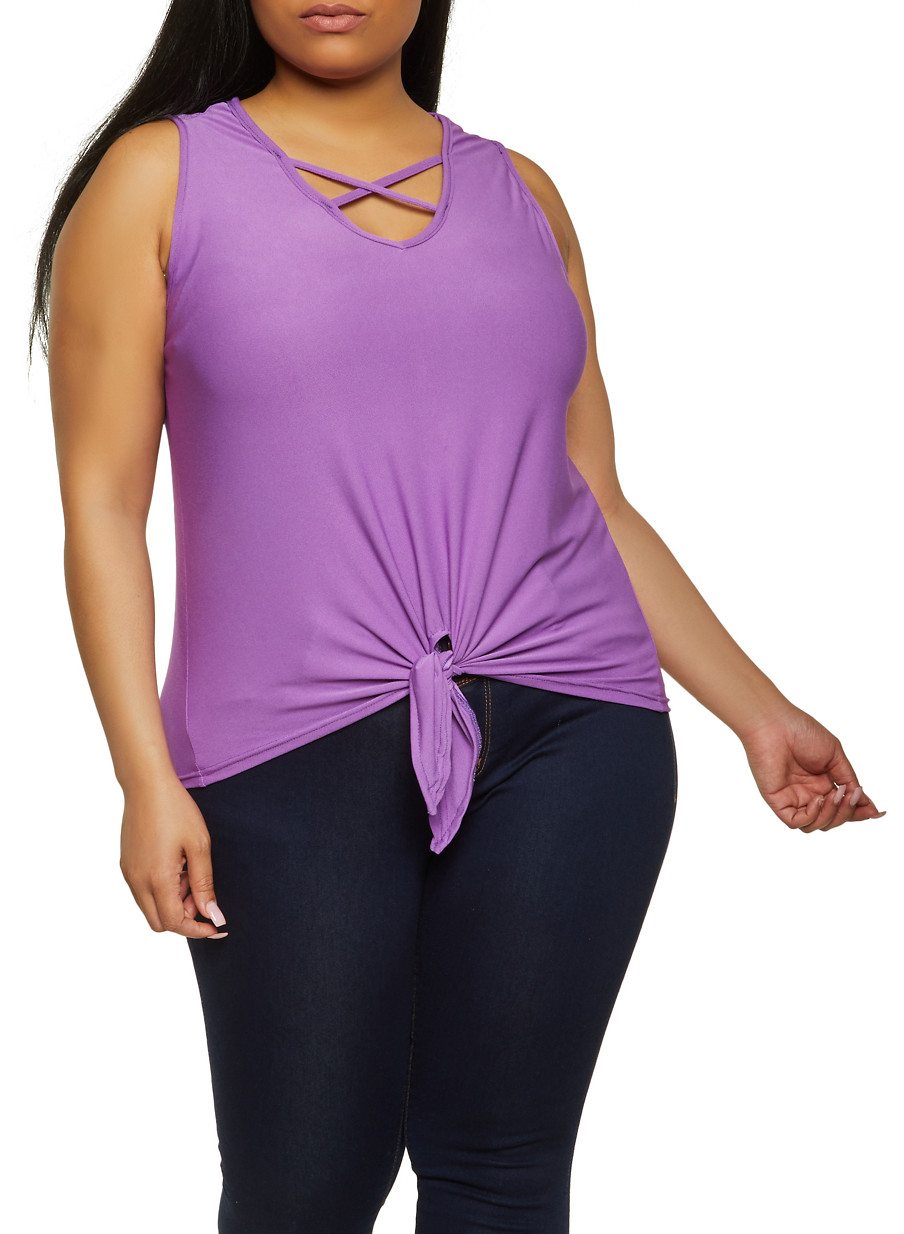 Plus Size Caged V Neck Tie Front Top