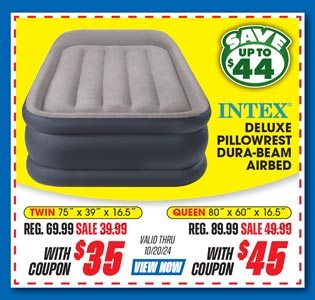 Intex Deluxe Pillow Rest Dura-Beam Airbed with Built-In Electric Pump