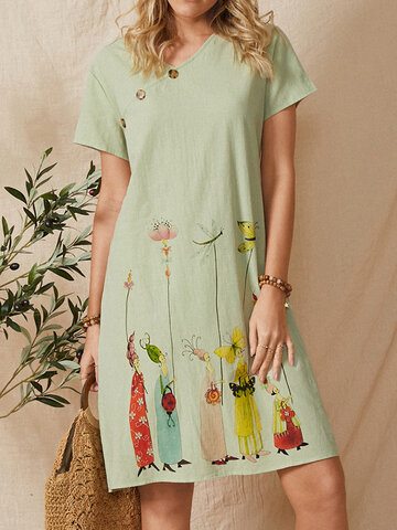 Cartoon Flower Print Dress