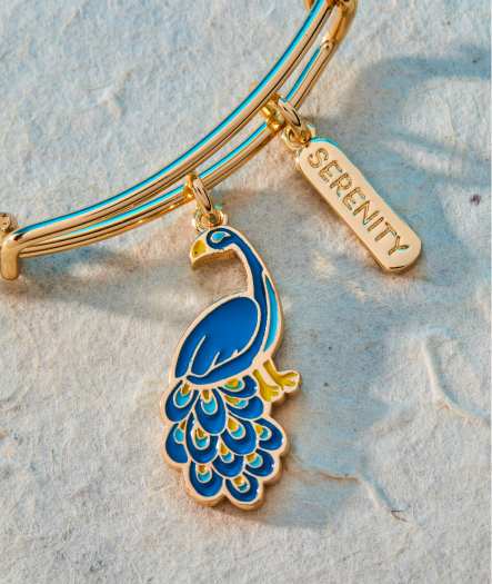 'Serenity' Peacock Duo Charm Bangle Bracelet | Shop Now