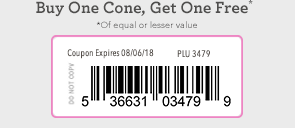 Buy One Cone, Get One Free* *of equal or lesser value