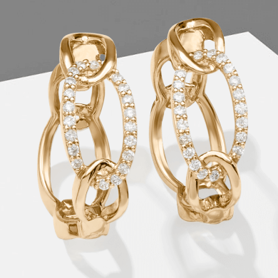 Diamond Chain Link Hoop Earrings 1/4 ct tw 10K Yellow Gold