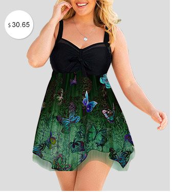 Plus Size Printed Open Back Swimdress and Shorts
