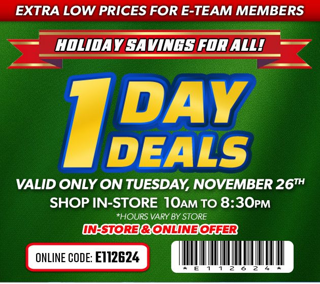 One Day Deals - Tuesday, November 26, 2024