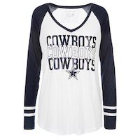 Women's Dallas Cowboys White/Navy Hera Long Sleeve V-Neck T-Shirt