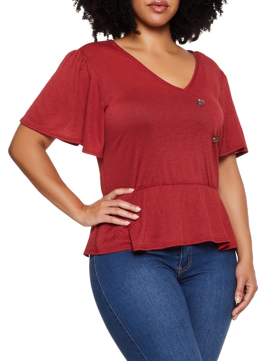 Plus Size Button Detail Peplum Top