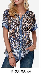 Turndown Collar Button Front Leopard Print Blouse