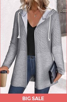 ROTITA Patchwork Grey Hooded Long Sleeve Coat