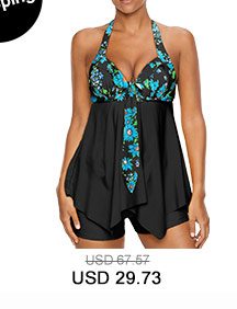 Open Back Printed Asymmetric Hem Tankini Set