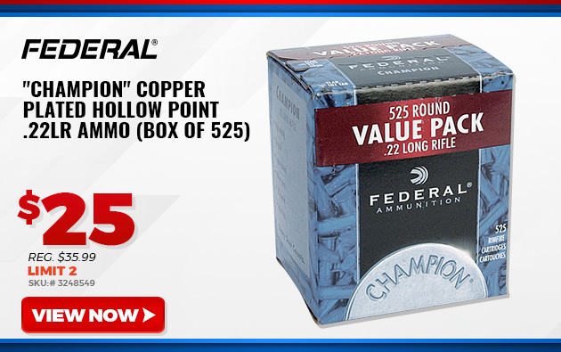 Federal "Champion" Copper Plated Hollow Point .22LR Ammo (Box of 525)