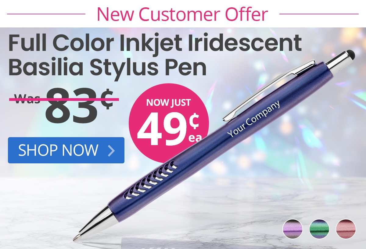 100 Full Color Inkjet Iridescent Basilia Stylus Pens for only $49!