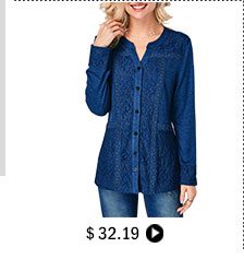 Button Up Long Sleeve Lace Panel Blouse