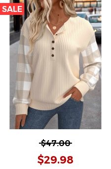 Beige Patchwork Plaid Long Sleeve Round Neck Sweatshirt