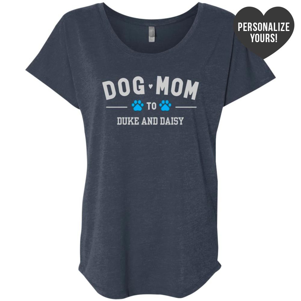 Image of Dog Mom To My Fur Babies Personalized Slouchy Tee Vintage Navy