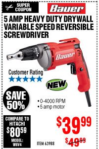 View 5 Amp Heavy Duty Drywall Variable Speed Reversible Screwdriver