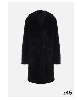 Womens Black Long Fluffy Coat