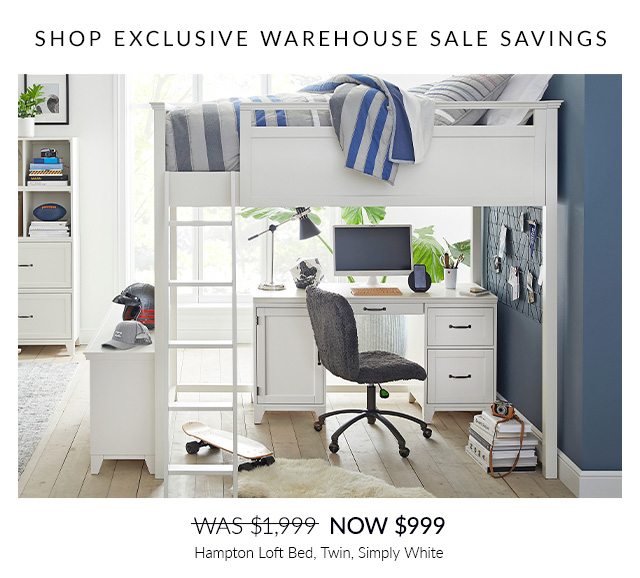 SHOP EXCLUSIVE WAREHOUSE SALE SAVINGS - HAMPTON LOFT BED, TWIN, SIMPLY WHITE