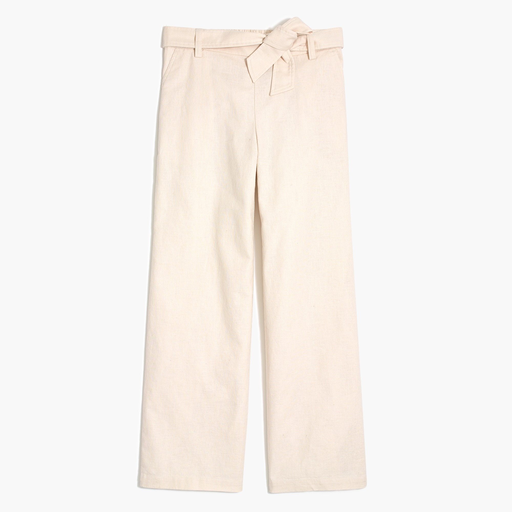 Linen-cotton wide-leg crop pant with tie waist
