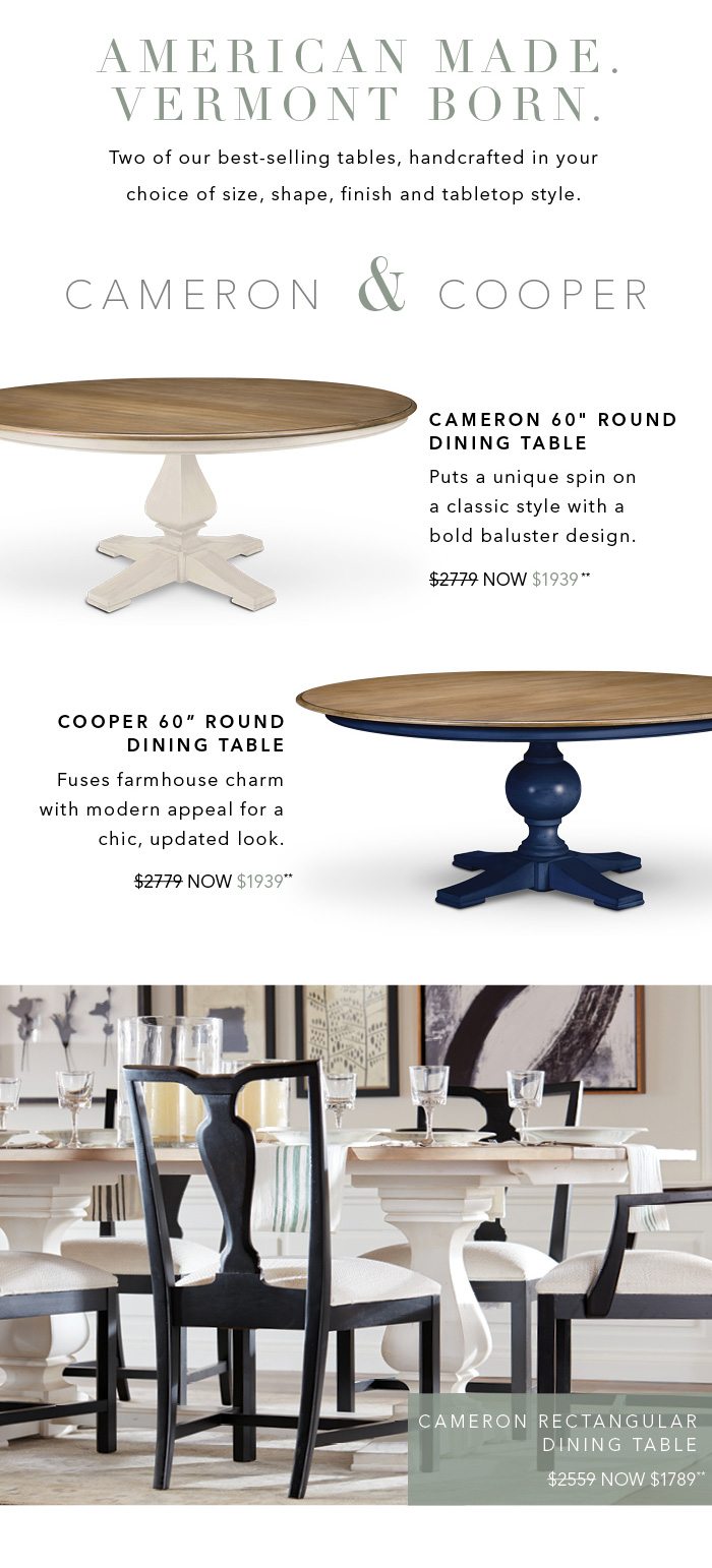 Shop the Cameron and Cooper dining tables >