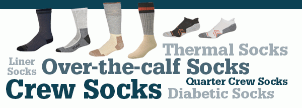 Liner Socks, Thermal Socks, Over the calf Socks, Diabetic Socks, Crew Socks