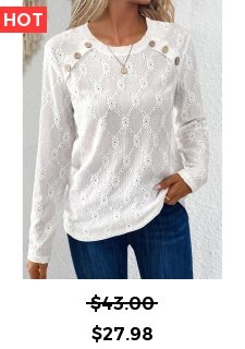 White Button Long Sleeve Round Neck T Shirt