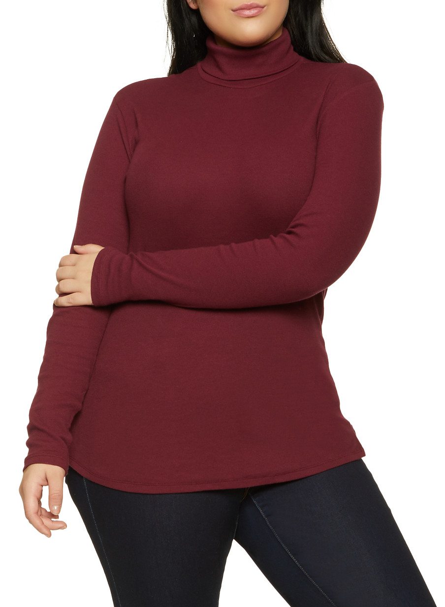 Plus Size Long Sleeve Rib Knit Turtleneck Sweater