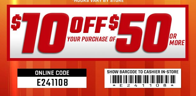 $10 off $50. Exclusions apply. Use code E241108