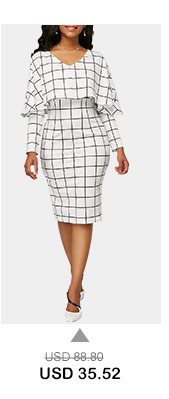 V Neck Grid Print Cape White Sheath Dress